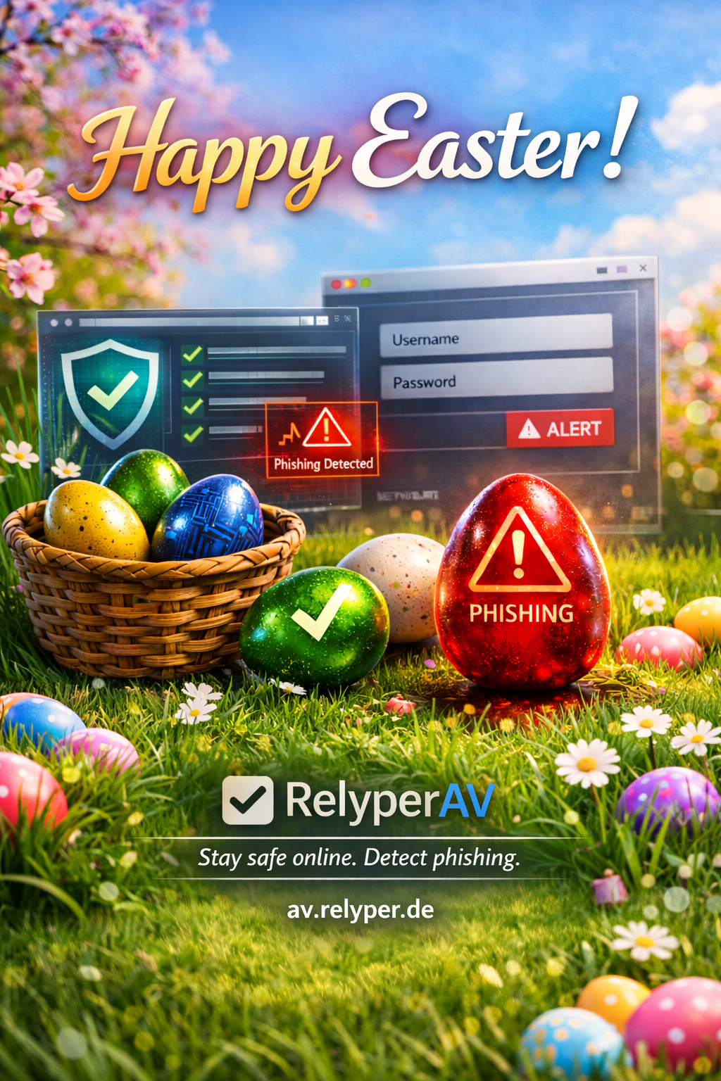 Flyer de saludo de Pascua 2026 de Relyper.
