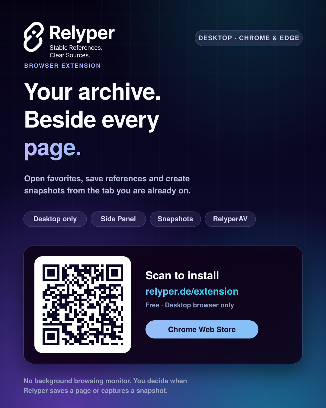 Relyper browser extension launch flyer with QR code.
